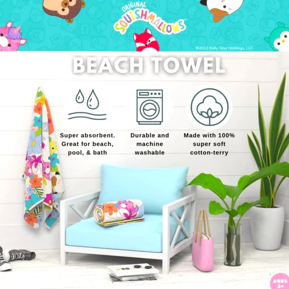 ⛱️ Adult Size Squishmallow Beach Towel Super Cute! Squishmallows w/🌺 ☆》BNIB《☆